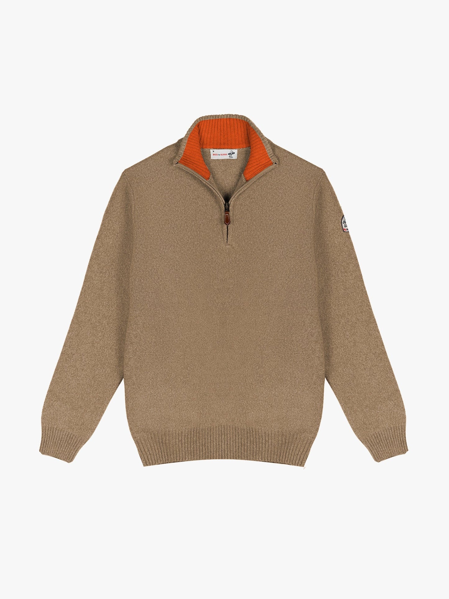 PULL COL MONTANT ZIP - CAMEL/ORANGE