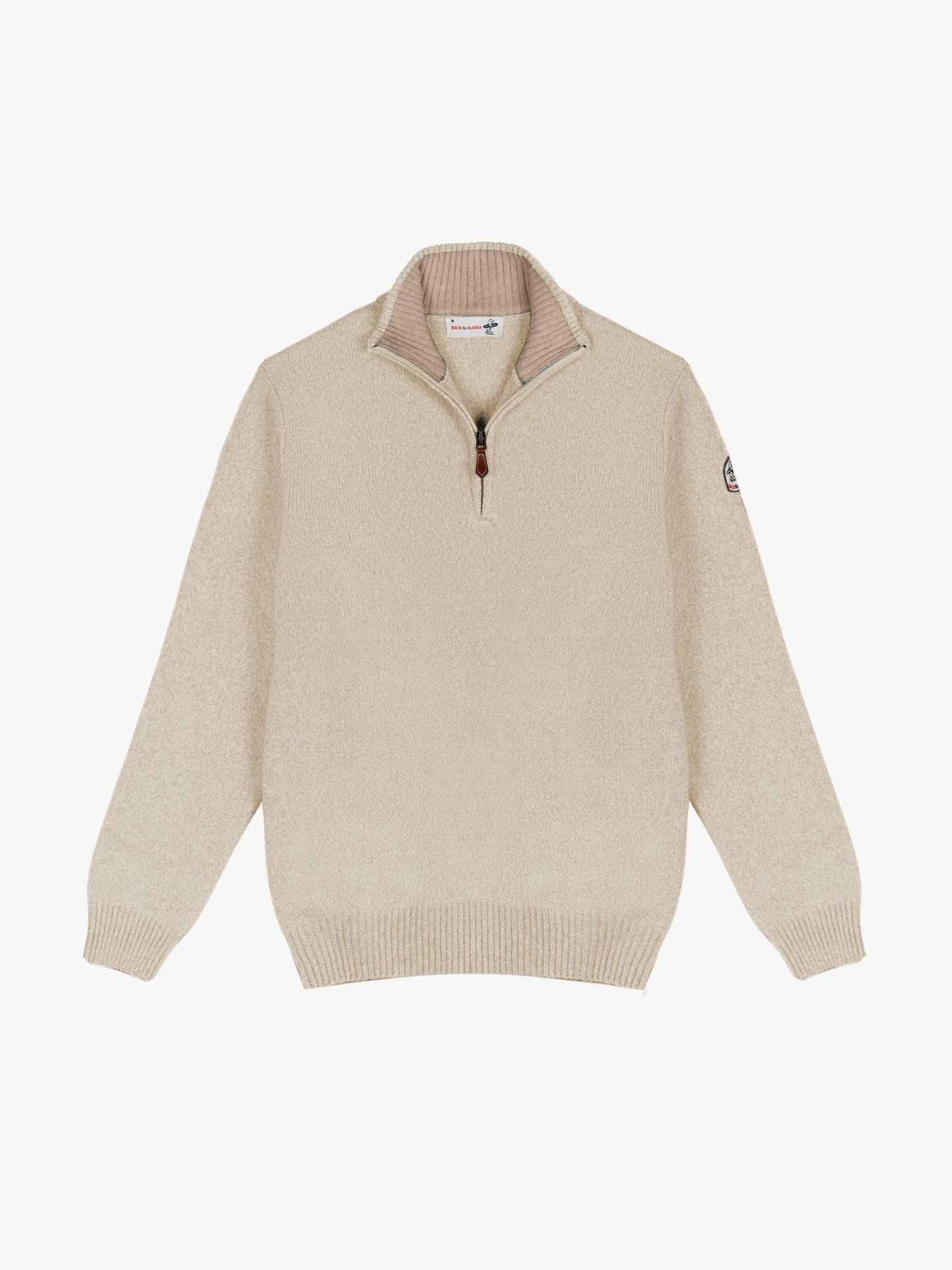 PULL COL MONTANT ZIP -Beige/Camel