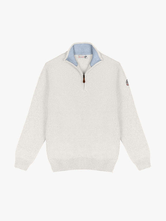 PULL COL MONTANT ZIP - Blanc/Jean