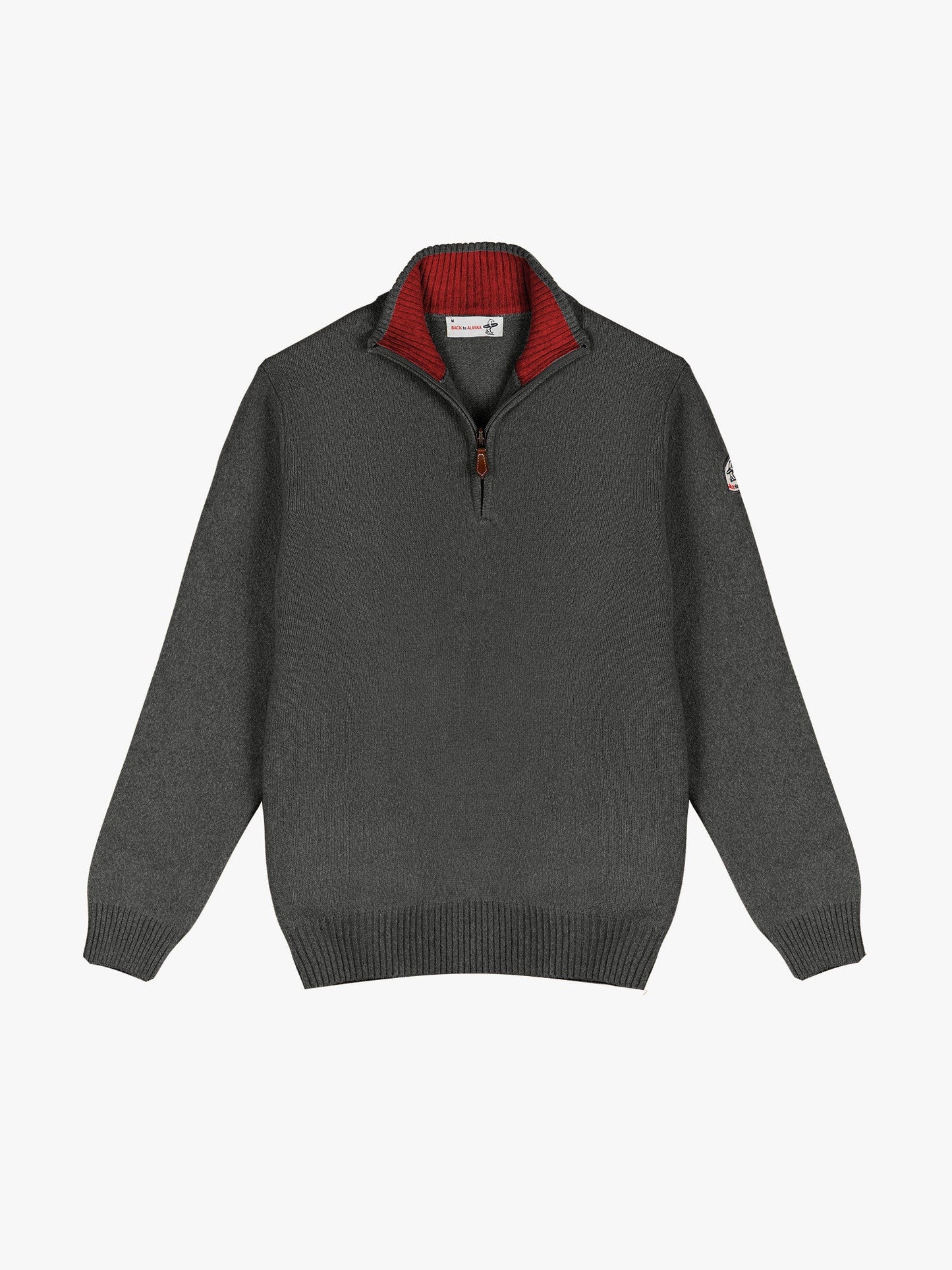 PULL COL MONTANT ZIP - Anthracite/Rouge