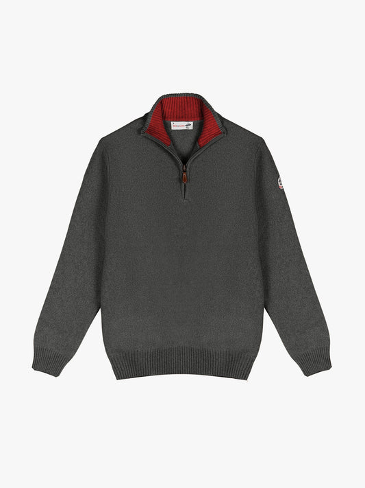 PULL COL MONTANT ZIP - Anthracite/Rouge