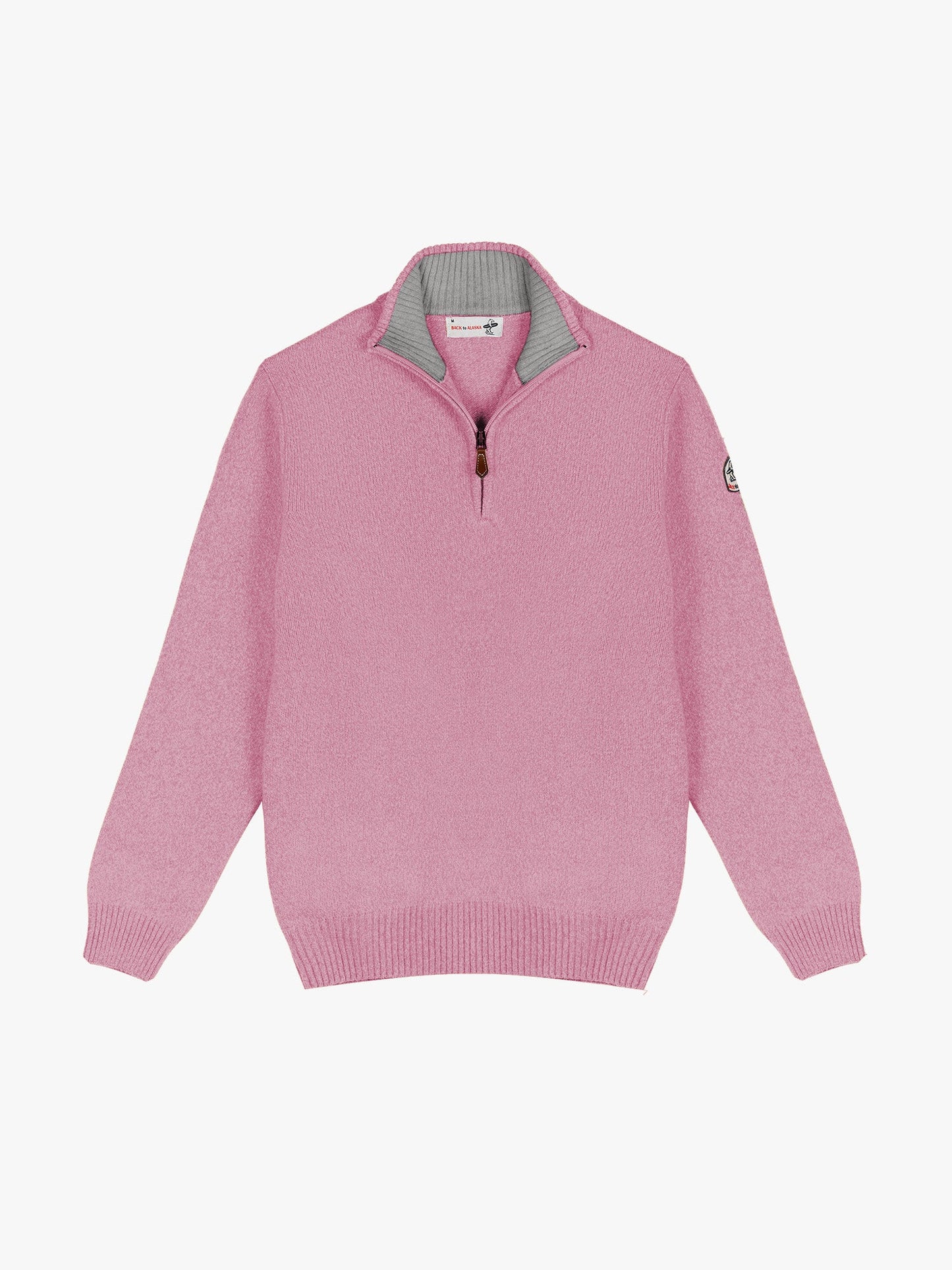 PULL COL MONTANT ZIP - Rose/Gris