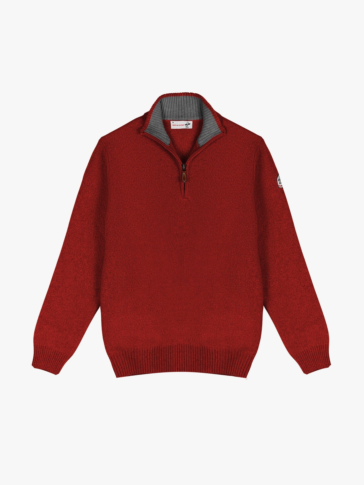 PULL COL MONTANT ZIP - Rouge/Gris