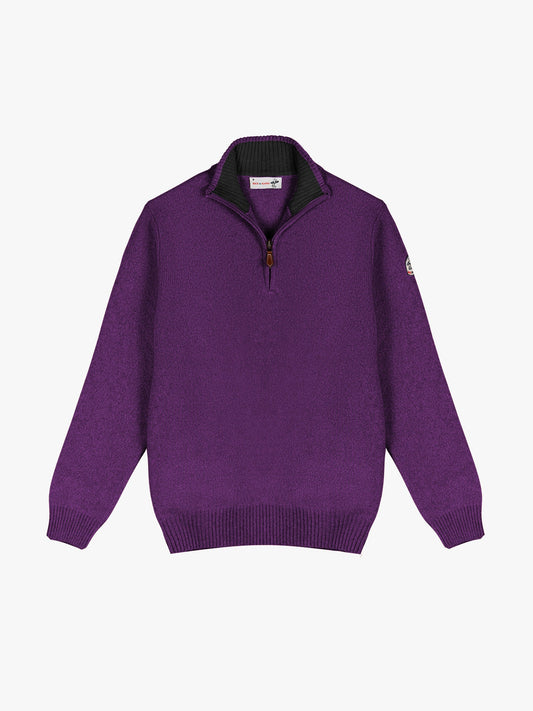 PULL COL MONTANT ZIP - Violet/Marine